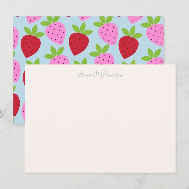 Cute Pink Light Blue Strawberry Fruit Custom Name Card (Front/Back)