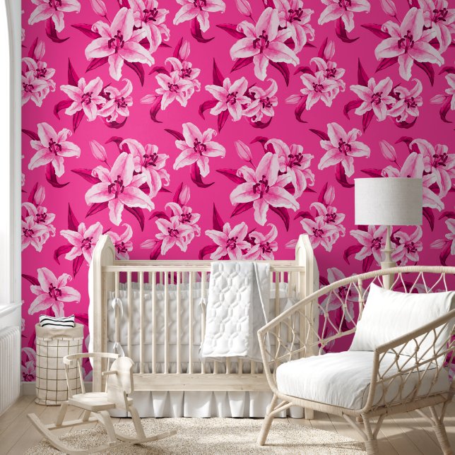 Cute Pink Lily Flower Pattern Kids Wallpaper (Kids)