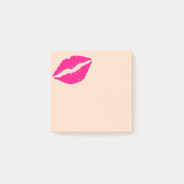 Cute pink lipstick kiss art stationery post-it notes (Front)