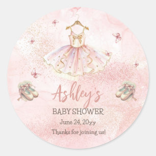 Cute Pink Little Ballerina Tutu Girl Baby Shower Classic Round Sticker