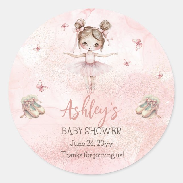 Cute Pink Little Ballerina Tutu Girl Baby Shower Classic Round Sticker (Front)