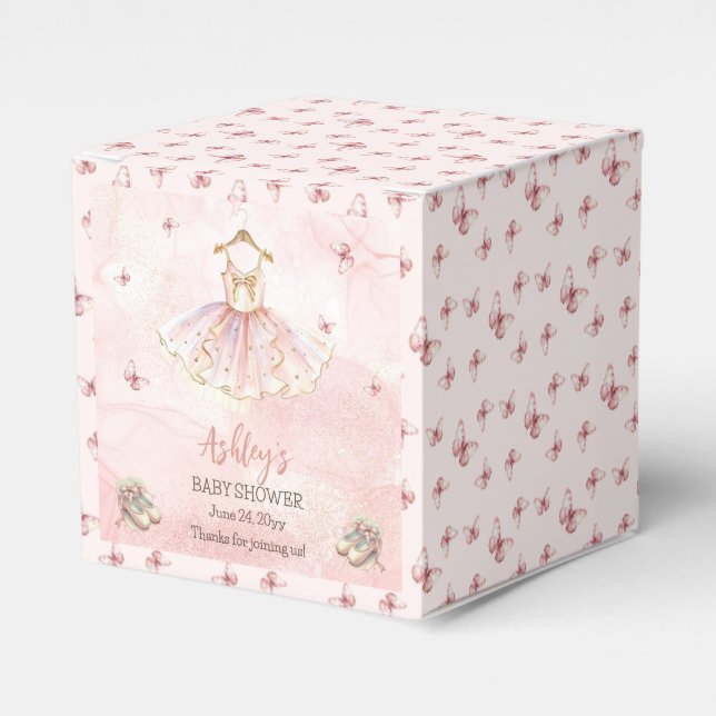 Cute Pink Little Ballerina Tutu Girl Baby Shower Favour Box (Front Side)