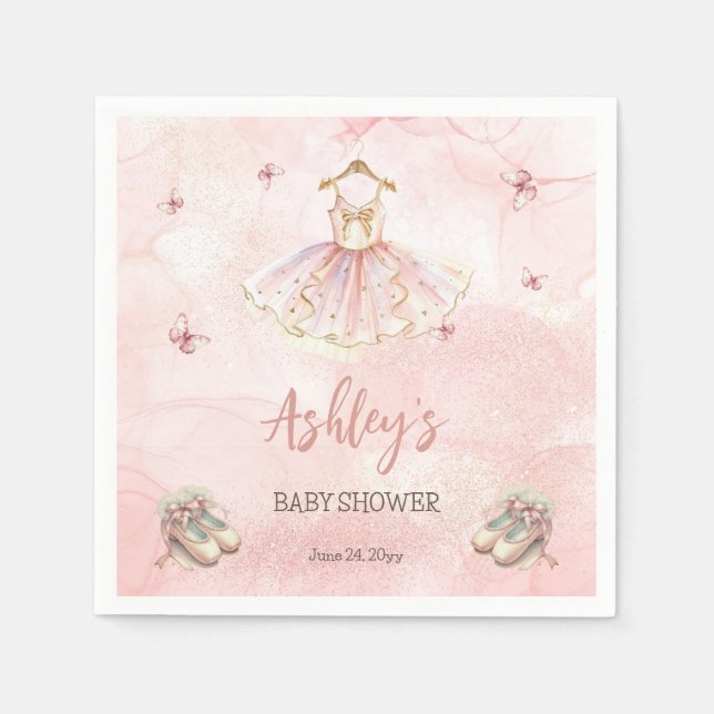 Cute Pink Little Ballerina Tutu Girl Baby Shower Napkin (Front)