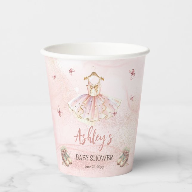 Cute Pink Little Ballerina Tutu Girl Baby Shower Paper Cups (Front)