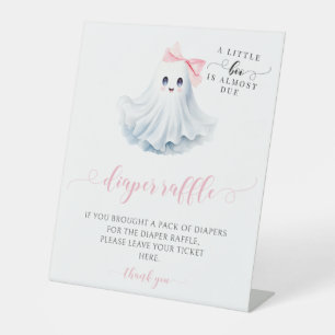Cute Pink Little Boo Bow Baby Shower Diaper Raffle Pedestal Sign