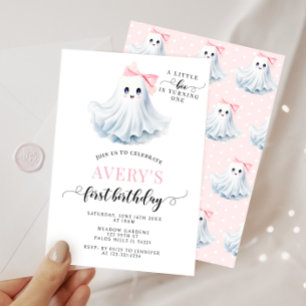 Cute Pink Little Boo Ghost Bow Birthday Girl Invitation
