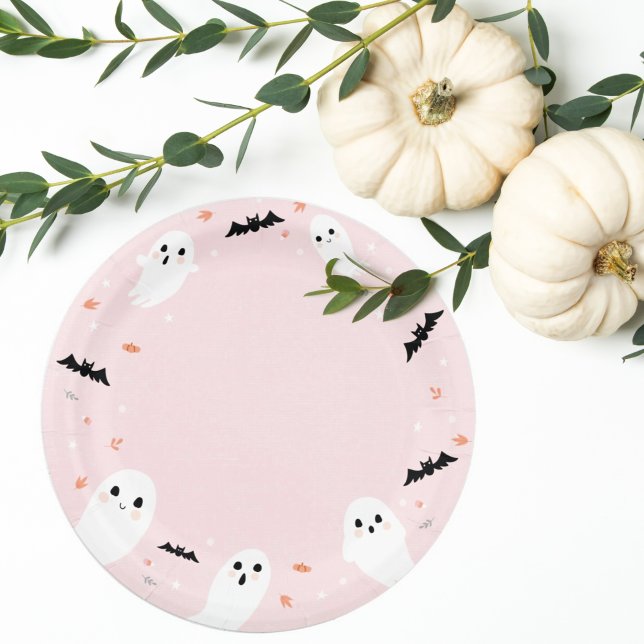 Cute Pink Little Boo Halloween Paper Plates (Creator Uploaded)