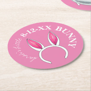 Cute Pink Little Bunny Rabbit Ears Baby Shower Round Paper Coaster
