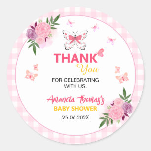 Cute Pink Little Butterfly Baby Shower Thank You  Classic Round Sticker