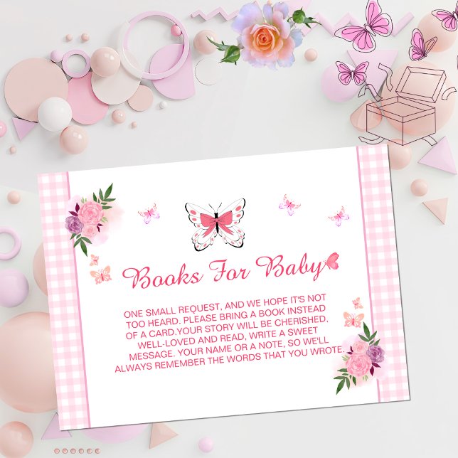 Cute Pink Little Butterfly Baby's Book Request  Enclosure Card (Creator Uploaded)