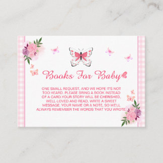 Cute Pink Little Butterfly Baby's Book Request  Enclosure Card