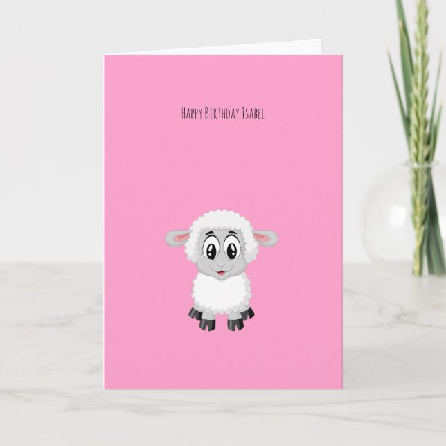 Cute Pink Little Lamb Birthday Card (Front)