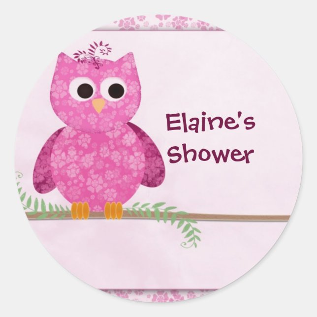 Cute Pink Little Owl Classic Round Sticker (Front)