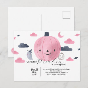 cute pink little pumkin birthday invitation postcard