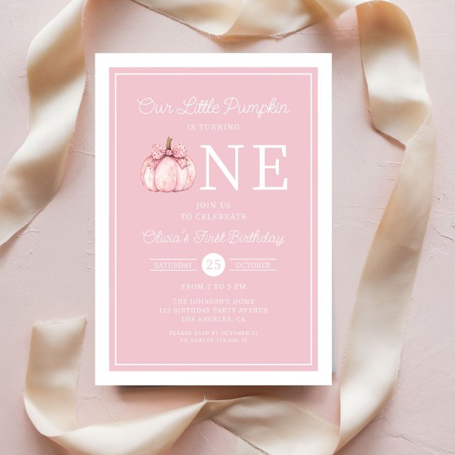 Cute Pink Little Pumpkin 1st Birthday Invitation (Cute Pink Little Pumpkin 1st Birthday Invitation)