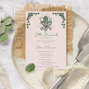 Cute Pink Little Shamrock St Patricks Baby Shower Invitation