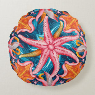 Cute pink little starfish round cushion