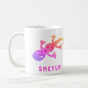 Cute Pink Lizard Gecko Name Mug for Girls
