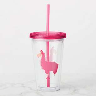 Cute Pink Llama Acrylic Tumbler