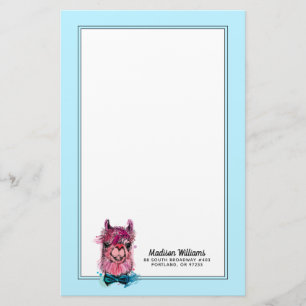 Cute Pink Llama Add Your Name Stationery