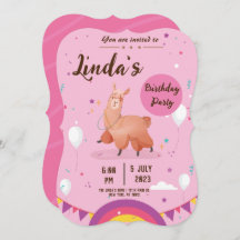 cute pink llama Birthday Invitation