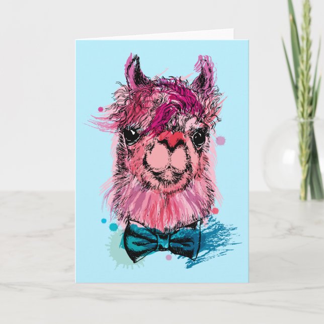 Cute Pink Llama Card (Front)