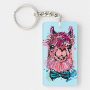 Cute Pink Llama Key Ring