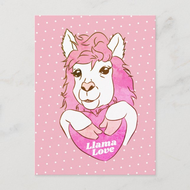 Cute Pink Llama Love Postcard (Front)