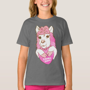 Cute Pink Llama Sketch & Heart T-Shirt