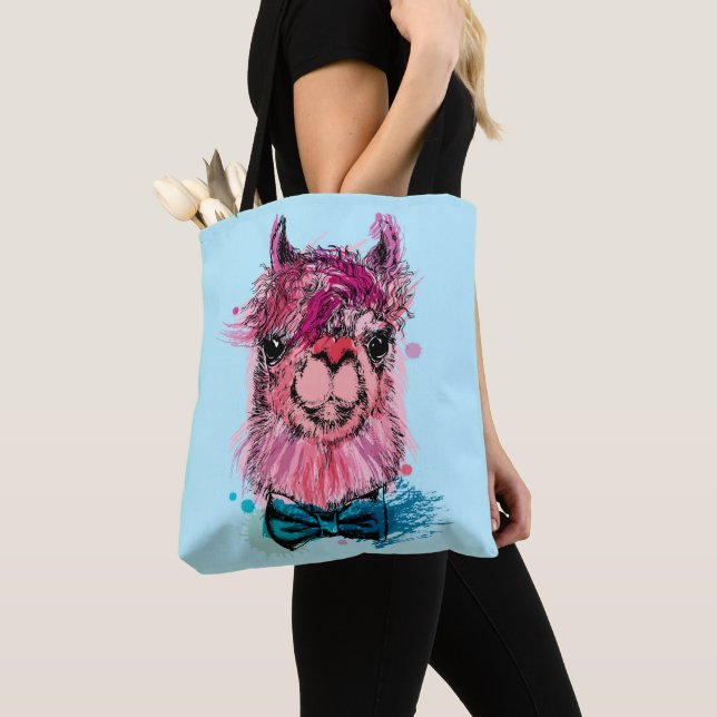 Cute Pink Llama Tote Bag (Close Up)