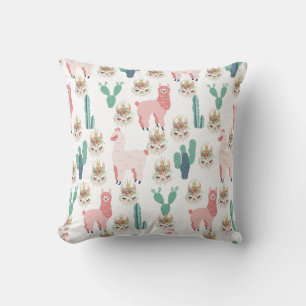 Cute Pink Llama's and Green Cactus Cushion