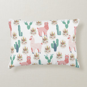Cute Pink Llama's and Green Cactus Decorative Cushion