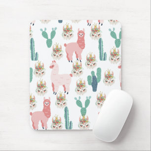 Cute Pink Llama's and Green Cactus Mouse Mat