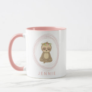 Cute Pink Lotus Yoga Sloth Design Personalised Mug