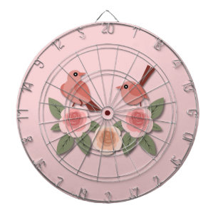 Cute Pink Love Birds and Flowering Roses Dartboard