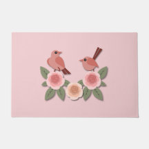 Cute Pink Love Birds and Flowering Roses