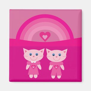 Cute pink love cats & rainbow magnet