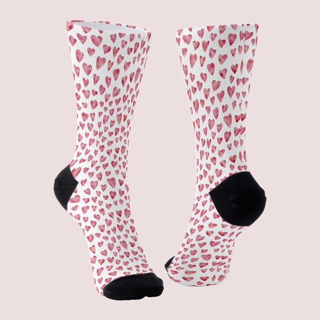 Cute Pink Love Heart White pattern Socks (Fun pink love heart socks, perfect for Valentines Day, girlfriends or wedding day celebrations.)
