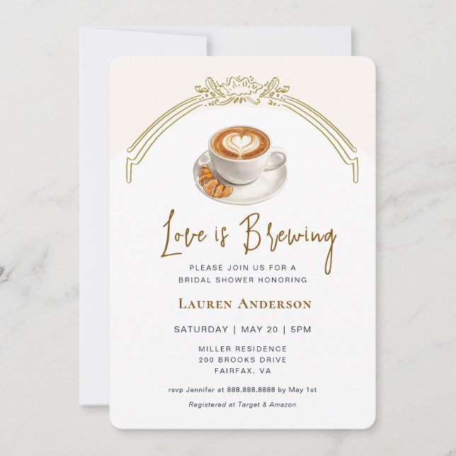 Cute Pink Love is brewing Coffee Bridal Shower  Invitation (Front)