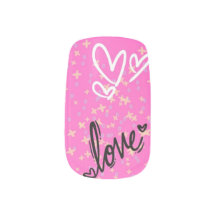Cute Pink Love Nail Art Design – Hearts & Doodles 