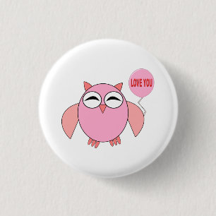 Cute Pink Love You Owl Button