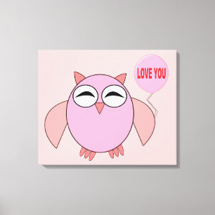 Cute Pink Love You Owl Canvas Print