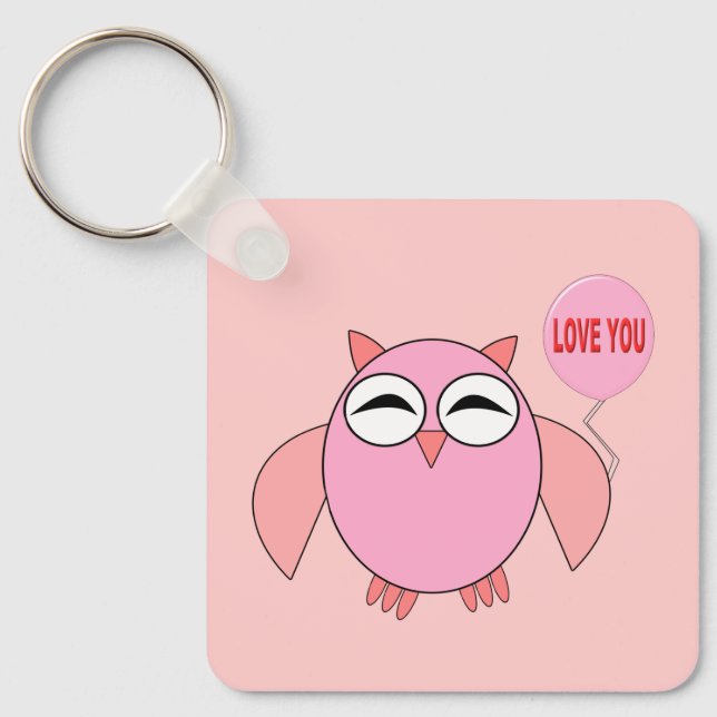 Cute Pink Love You Owl Custom Key Ring (Front)