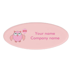 Cute Pink Love You Owl Custom Name Tag