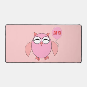 Cute Pink Love You Owl Desk Mat