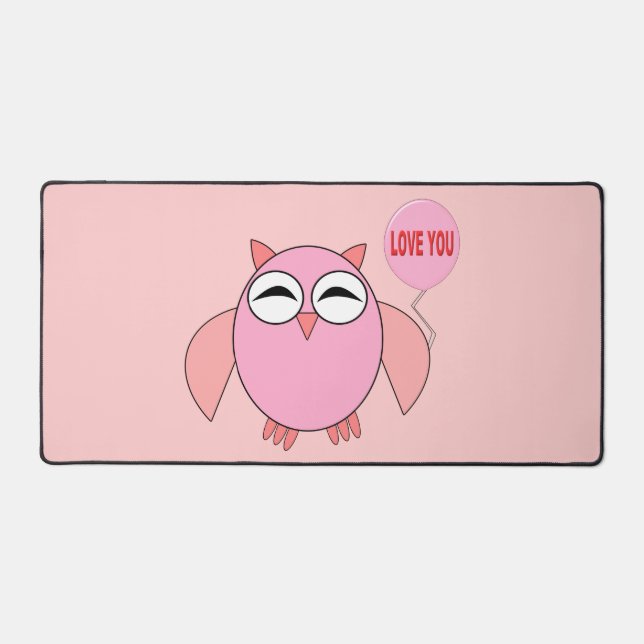 Cute Pink Love You Owl Desk Mat (Front)