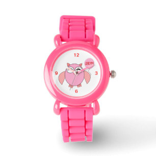 Cute Pink Love You Owl Glitter Watch