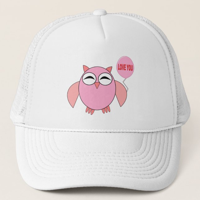 Cute Pink Love You Owl Hat (Front)