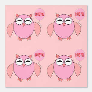 Cute Pink Love You Owl Patterned Wallpaper