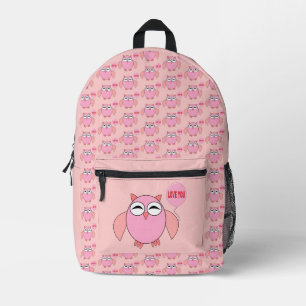 Cute Pink Love You Owl Printed Backpack